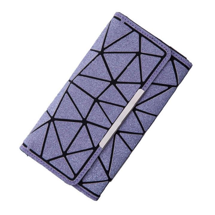 Maelove geometry wallet handbag noctilucent female hologram Clutch purse Matt Color/luminous wallet: shinning purple