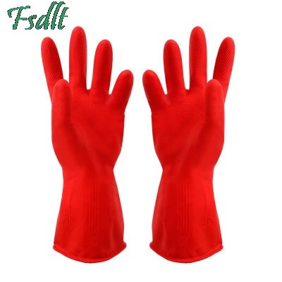 Gants en caoutchouc à manches longues pour femme, 1 paire, rouges, étanches, en Latex, pour la cuisine, le nettoyage de la vaisselle: 30 CM / With  Velvet