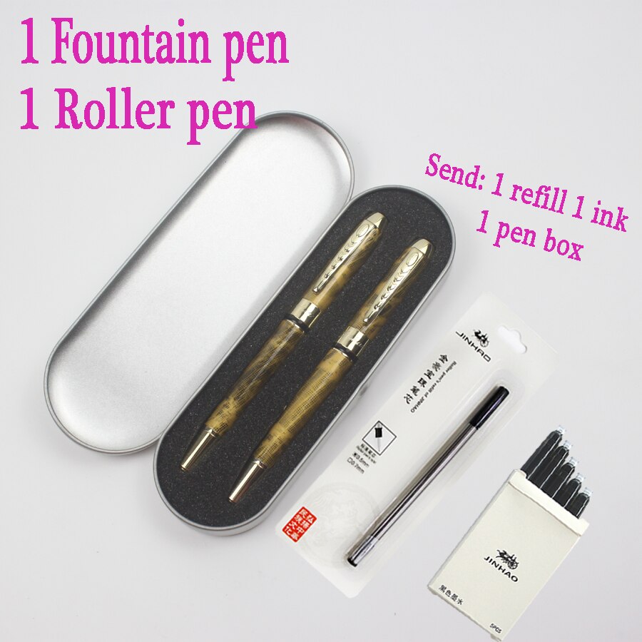 Jinhao250 Luxus Metall Brunnen Stifte Metall Kasten Blau & Schwarz tinte Für Büro Geschäft Rolle Ball Kuli