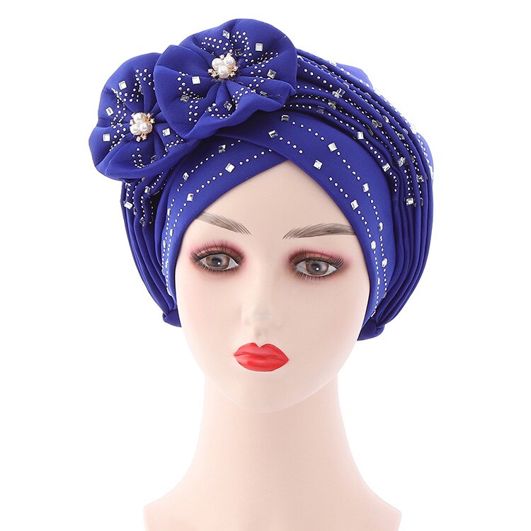 foulard femme africaine chapeau africain femme chapeau femme Bonnets pour Les Femmes Déjà Automatique Gele Hijab Aso Ebi Tête Écharpe Bandeaux Turban Chapeau pour Les Femmes Africaines Automatique Gele Aso Oke: Bleu