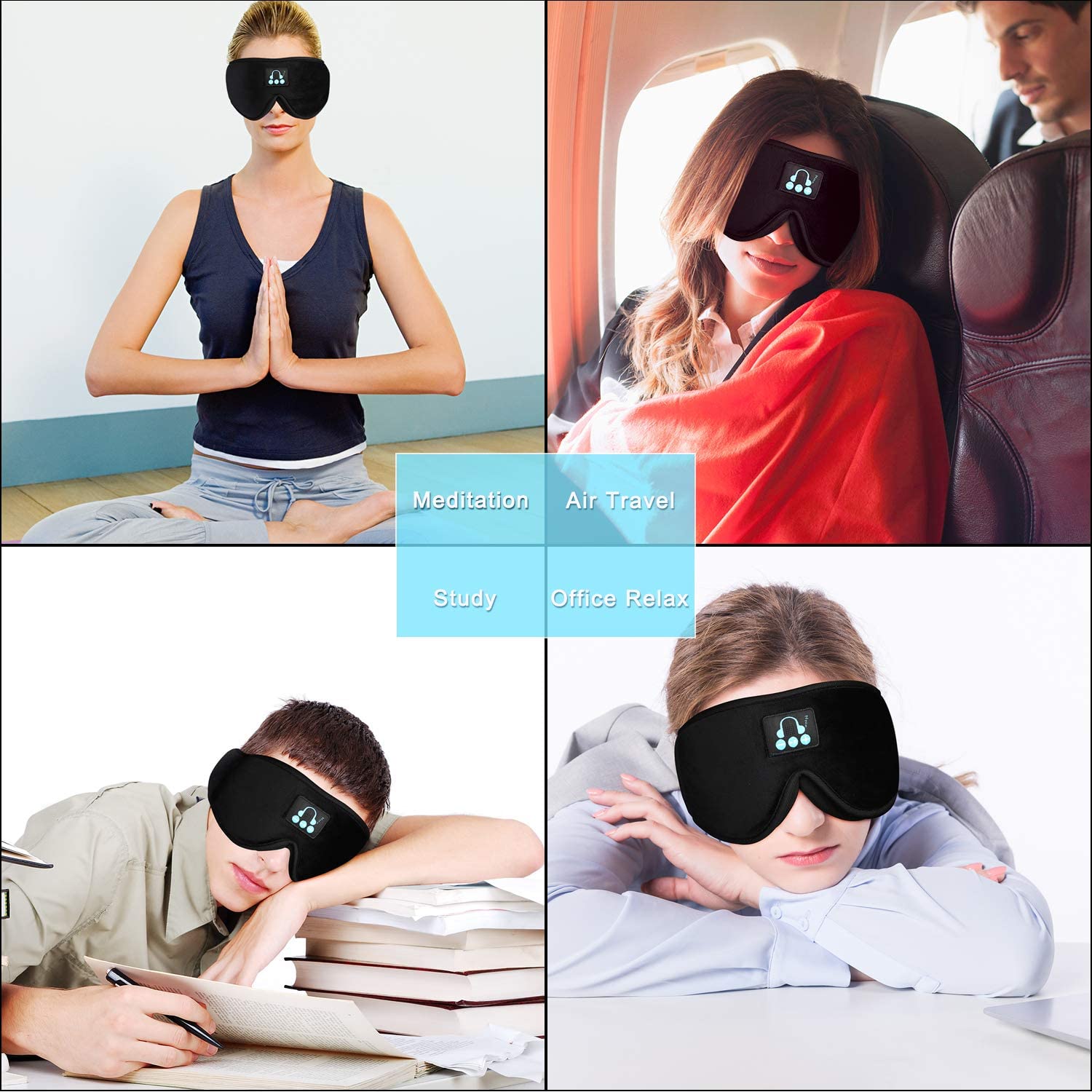 Auriculares inalámbricos para dormir, audífonos con Bluetooth 5,0, máscara de ojos 3D con micrófono para dormir de lado, transpirables, llamada de viaje y música