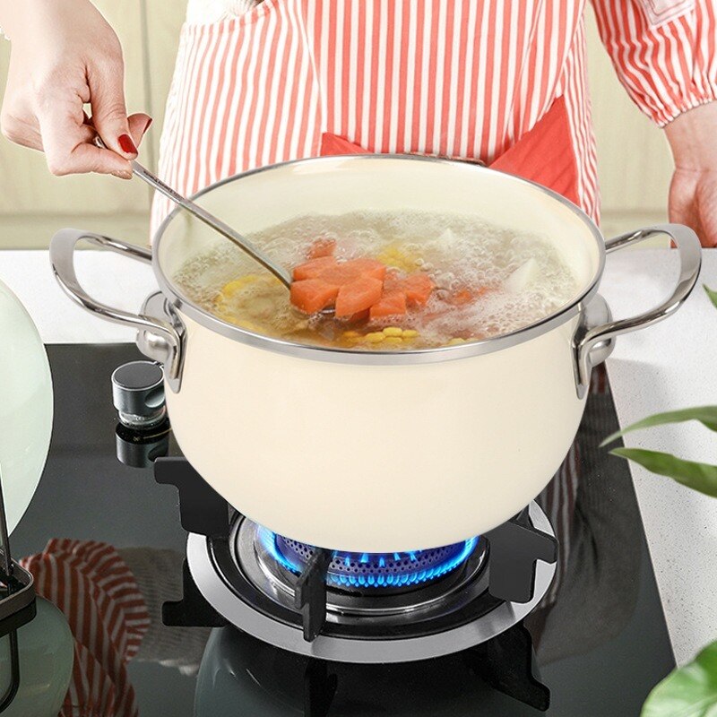 Japanese style enamel double ear stew pot household non stick pot induction cooker general purpose pots for cooking cookware