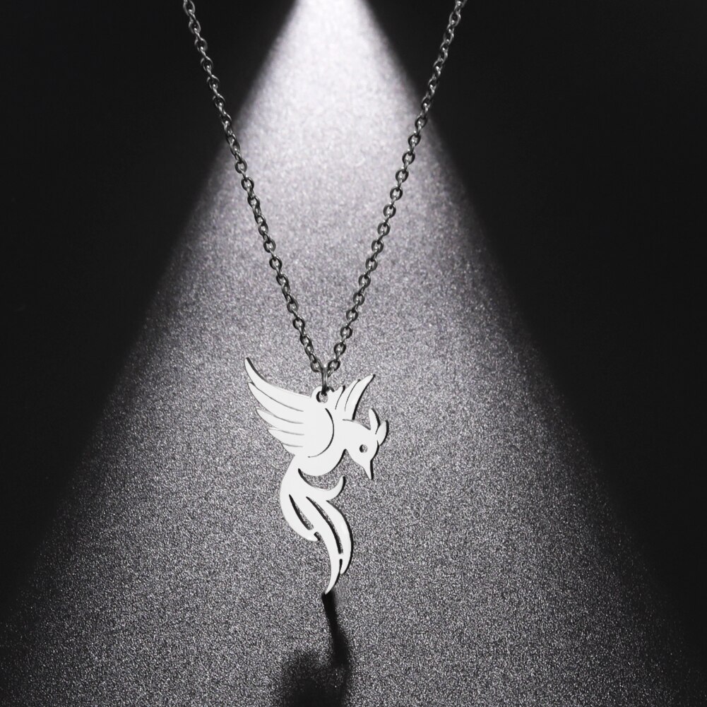 Skyrim – collier avec pendentif en forme de phénix pour femmes et filles, en acier inoxydable, couleur or, chaîne ras du cou, oiseau porte-bonheur, bijoux,