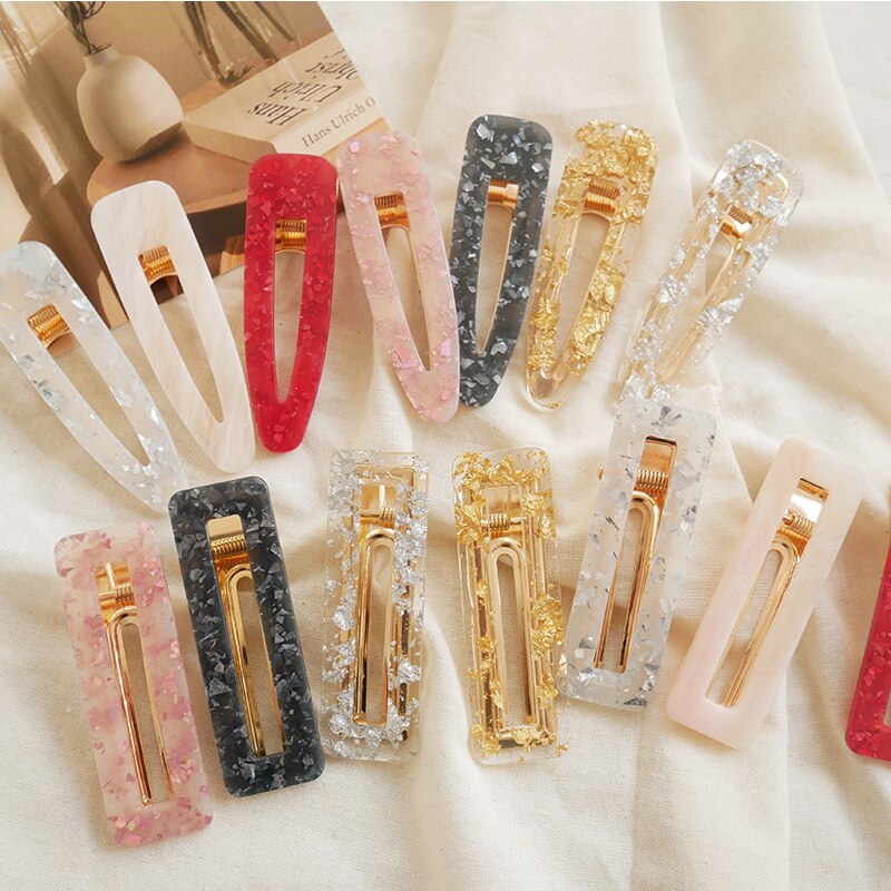 1PC Neue Frauen Mädchen Acryl Hohl Waterdrop Rechteck Haar Clips Zinn Folie Pailletten Haarnadeln Barrettes Stirnbänder Haar Zubehör