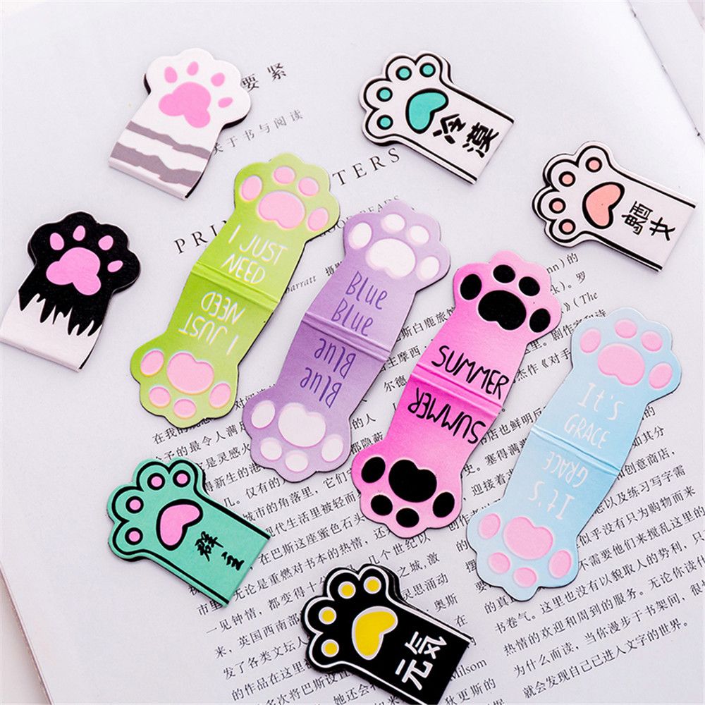 4pcs /Set Cute Cat Paw Magnetic Bookmarks Kawaii Book Markers Stationery Novelty Book Labels Paper Page School Office Supplies