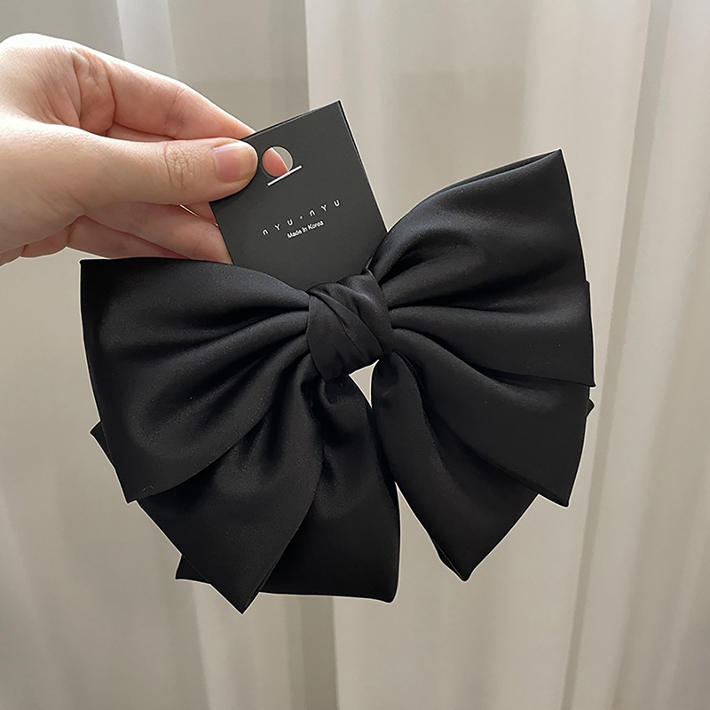 Grampo de cabelo grande laço para mulheres, monocromático cetim rabo de cavalo hairpin, streamer vermelho elegante, acessórios simples para meninas, moda: Preto