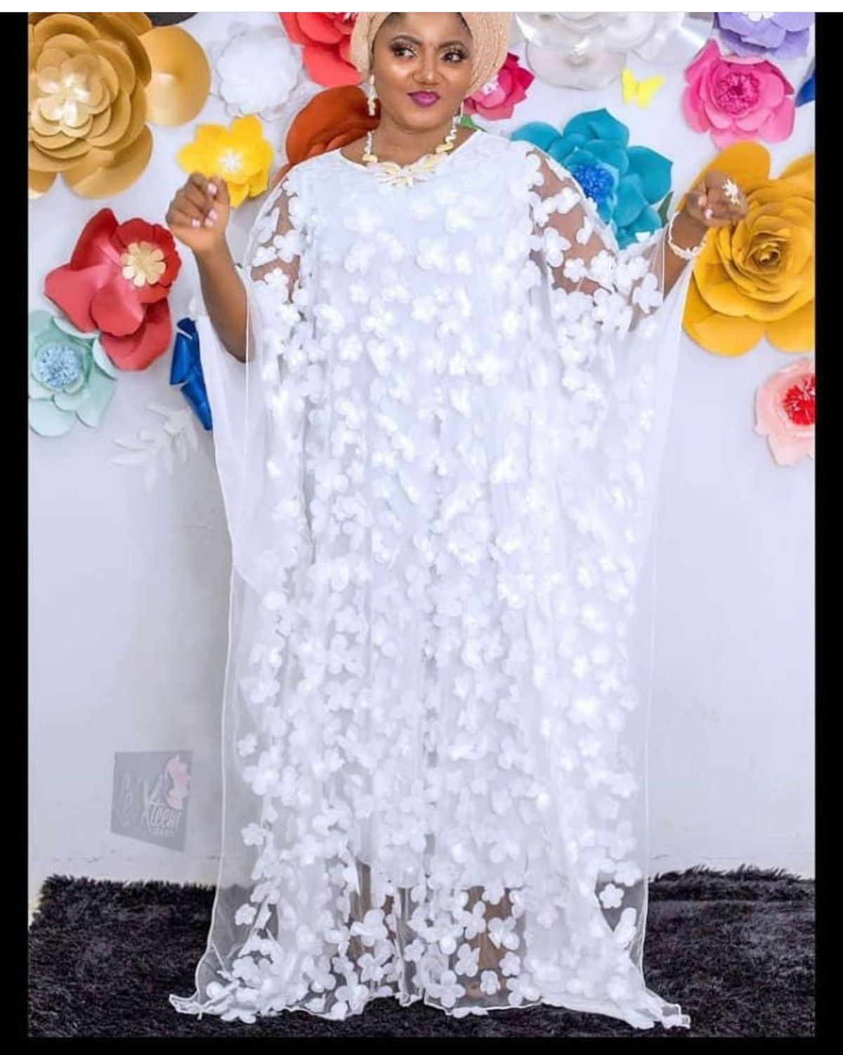 Gasa estilo africano mujeres vestidos largos Casual Oversize holgado femenino manga murciélago Vintage Maxi vestido y forro: Blanco