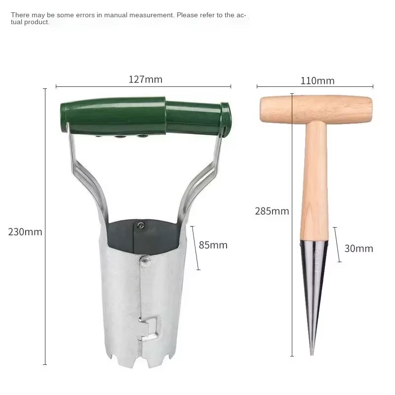 Stainless Steel Seeder Excavator Horticultural Wood Handle Hole Drilling Seedling Transplanting Flower Planting Seedling Planter: WHITE