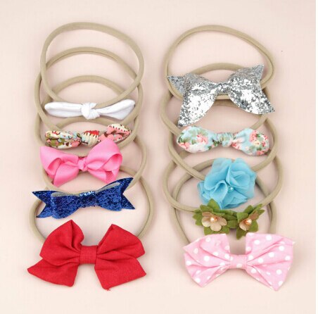 Baby Flower Accessories 10pcs/Sets Infant Kids Baby Girls Women Elastic Headband Nylon Headwear Hair Band Headdress Photo Props