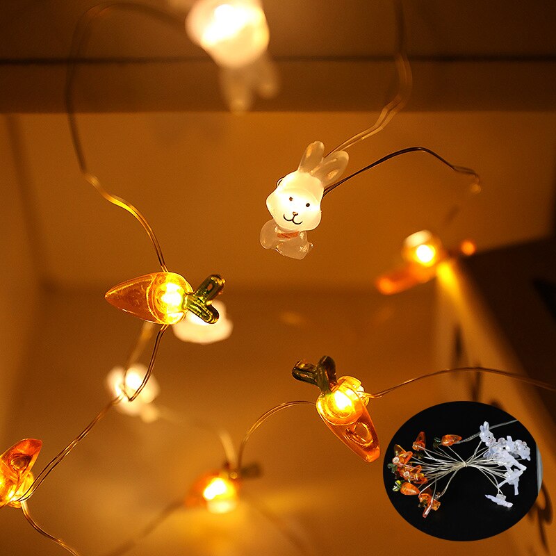Guirlande lumineuse LED en forme de lapin, carotte, pâques, coquille de mer, lumières féeriques de la saint-valentin, pour chambre à coucher, pour enfants, fête de pâques: rabbit Radish