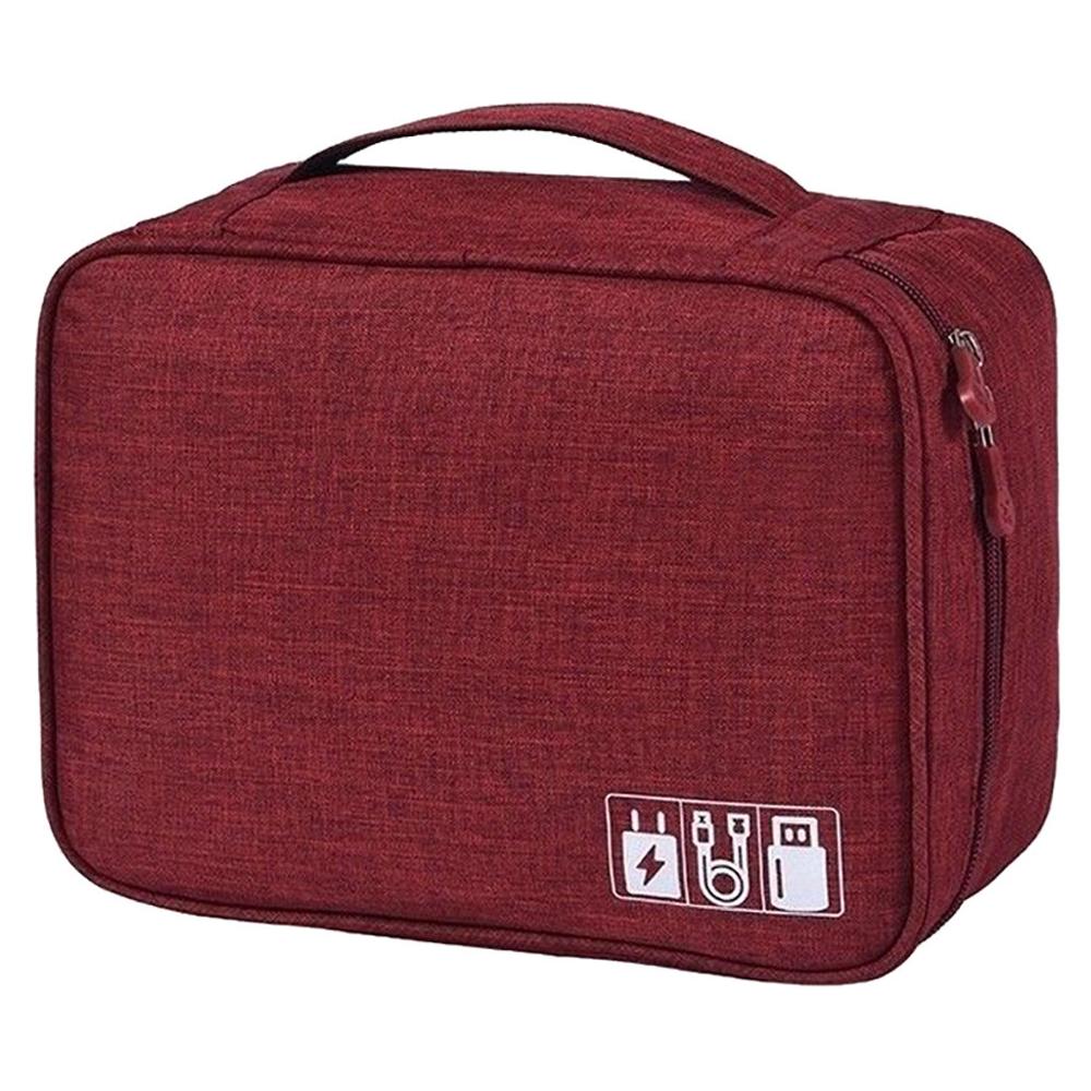 Acessórios eletrônicos cabo organizador saco de viagem carregador usb caixa de armazenamento au ajustável gancho e laço acolchoado divisores design: Vermelho