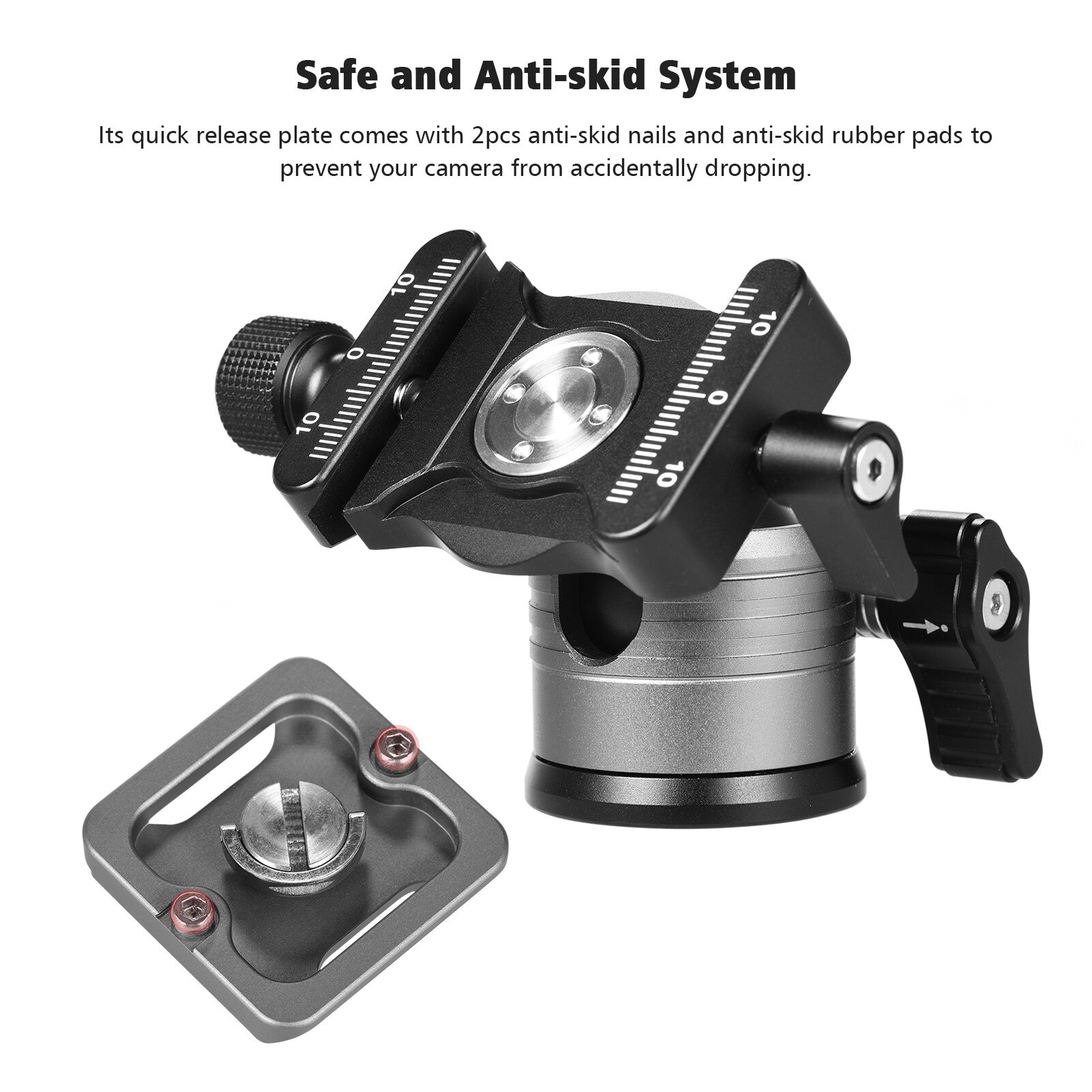 Aluminum Alloy Dual Panoramic Tripod Ball Head U Notch with 1/4 Inch Screw Mount for DSLR ILDC Cameras Max. Load 10kg