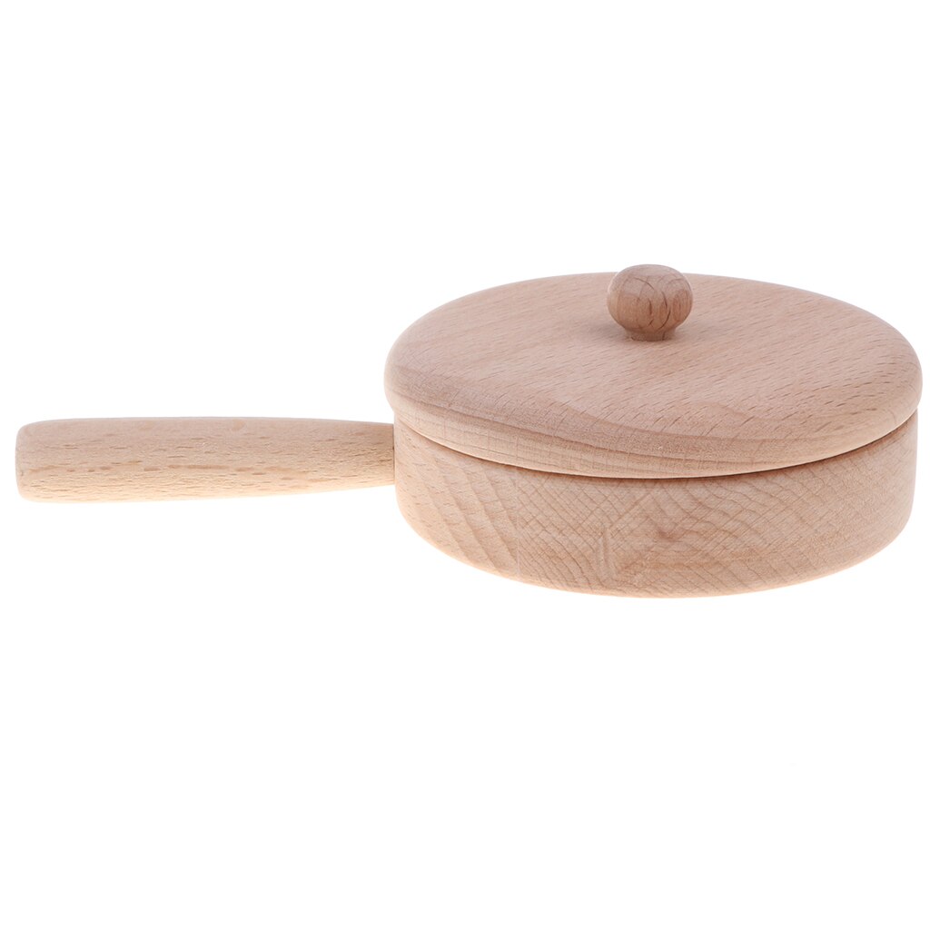 Zabawa z litego buku drewniana zabawka kuchenna-naczynia kuchenne/naczynia kuchenne/zastawa stołowa szef kuchni rola udawaj zagraj w zabawki kuchenne prezent-patelnia S