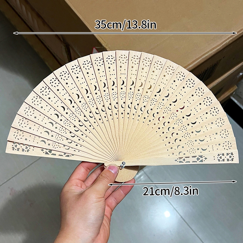Abanico plegable de madera, decoración de mano, abanico de bambú antiguo para danza femenina, abanicos plegables, abanico de madera tallado hueco, artesanías: royal blue