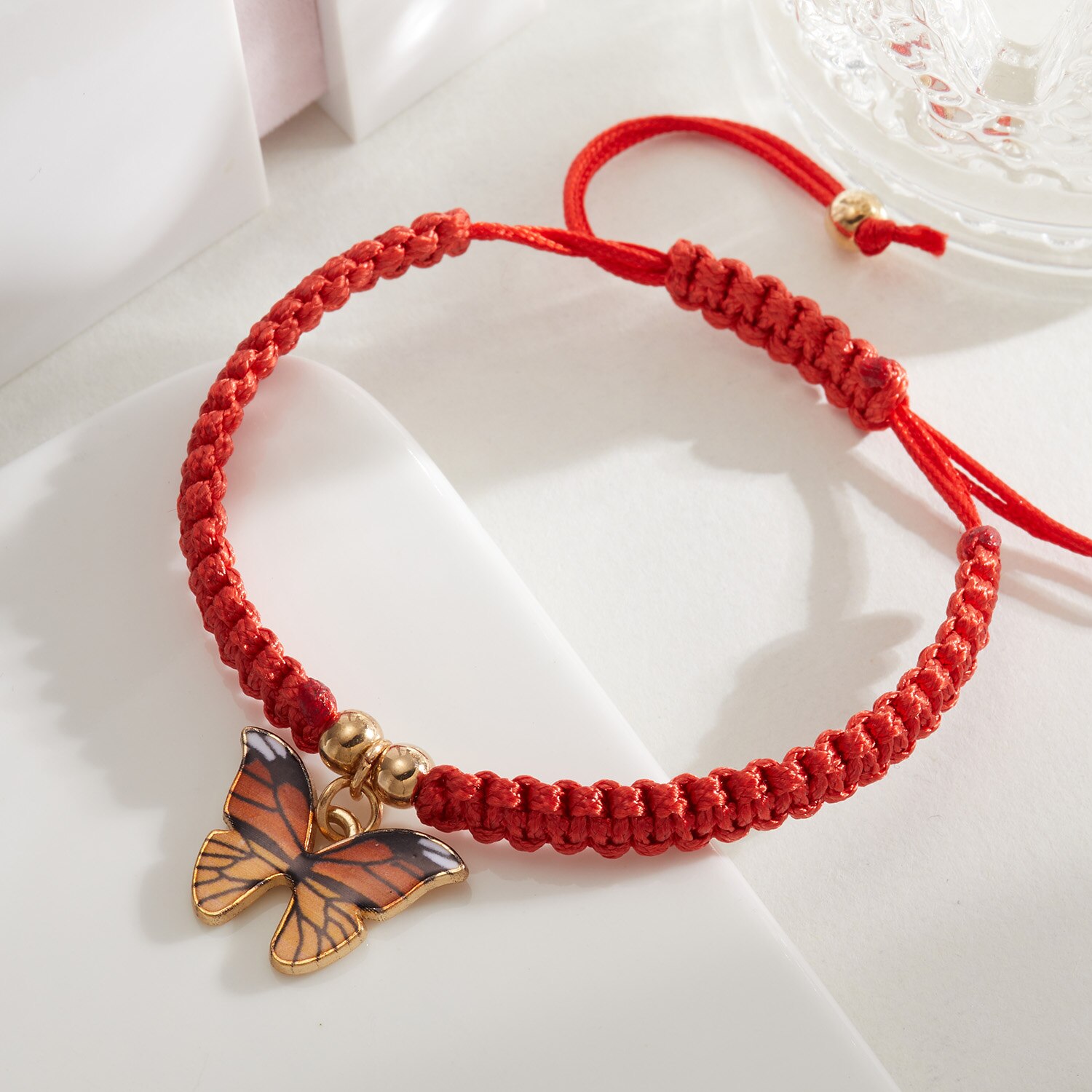 Colorul Cute Butterfly Bracelet for Women Charm Bracelet Adjustable Red Rope Chain Anklet Children Girl Jewelry: Yellow