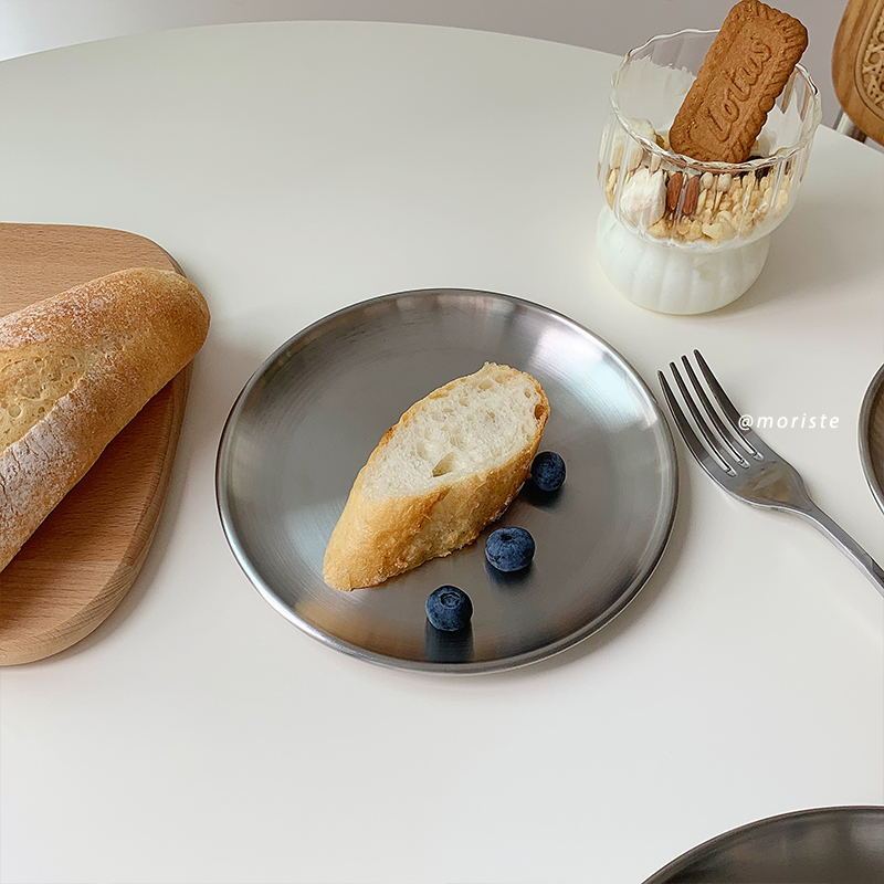201 Stainless Steel Plate,Korean Barbecue Plate Snack Bone Bread Plate，Round Metal Cup Fruit Dessert Tray ，Kitchen Organizer: green