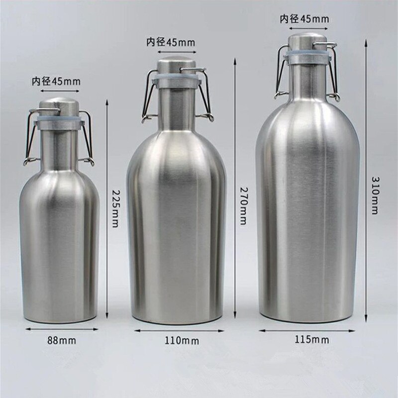 32OZ/64OZ Stainless Steel Homebrew Beer Growler Portable Beer Barrel Secure Swing Top Lid Craft Beer Bottle