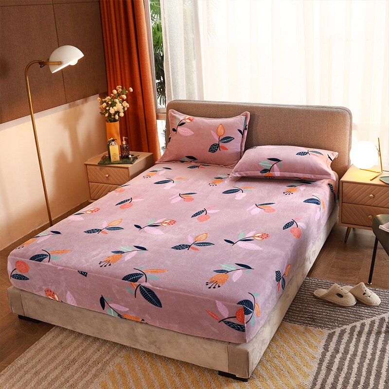 Fitted Sheet Winter Keep Warm Bed Linen Home Thickened Soft Milk Velvet Mattress Cover 150x200 180x200cm Adult Kids Bedspread