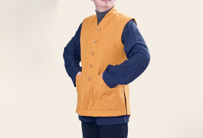 Trajes de monje shaolin cálidos unisex, ropa de kung fu, chaleco de Meditación Budista, abrigo zen, trajes de monjes, uniformes de invierno, gris/amarillo: S / earthy yellow