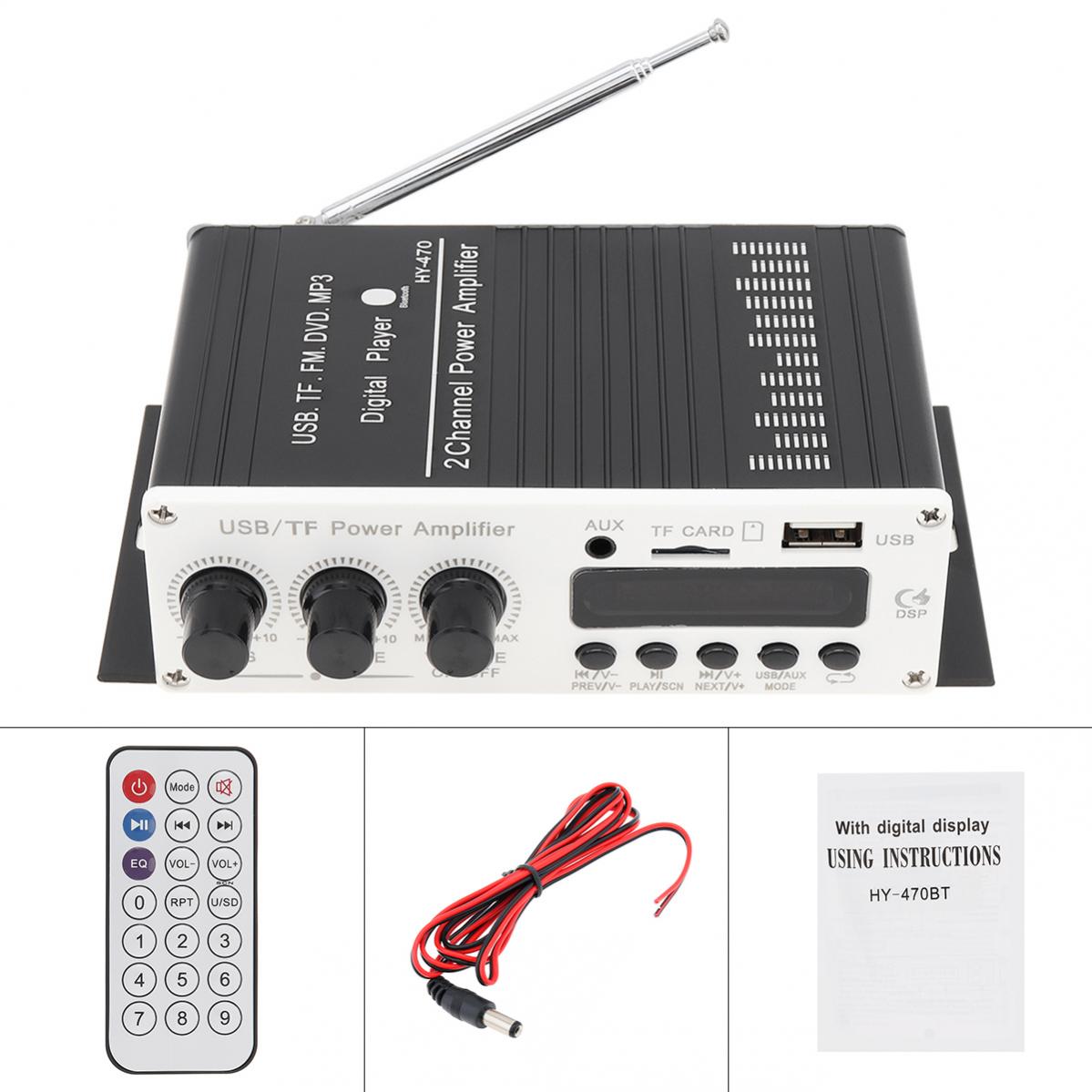 Bluetooth High Power Versterker 2 Kanaals Afstandsbediening Hifi Sound Versterker Auto Audio Sd Usb MP3 Aux Fm Radio Digitale speler