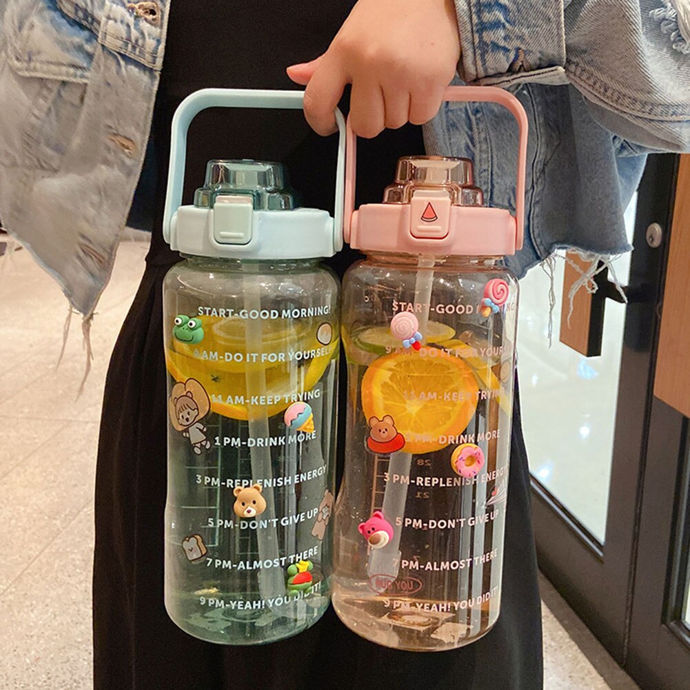 2L Große Kapazität Wasser Flasche mit prallen Kappe Timeline Erinnerung draussen Sport und Fitness Dicht Peeling Tasse mit aufkleber
