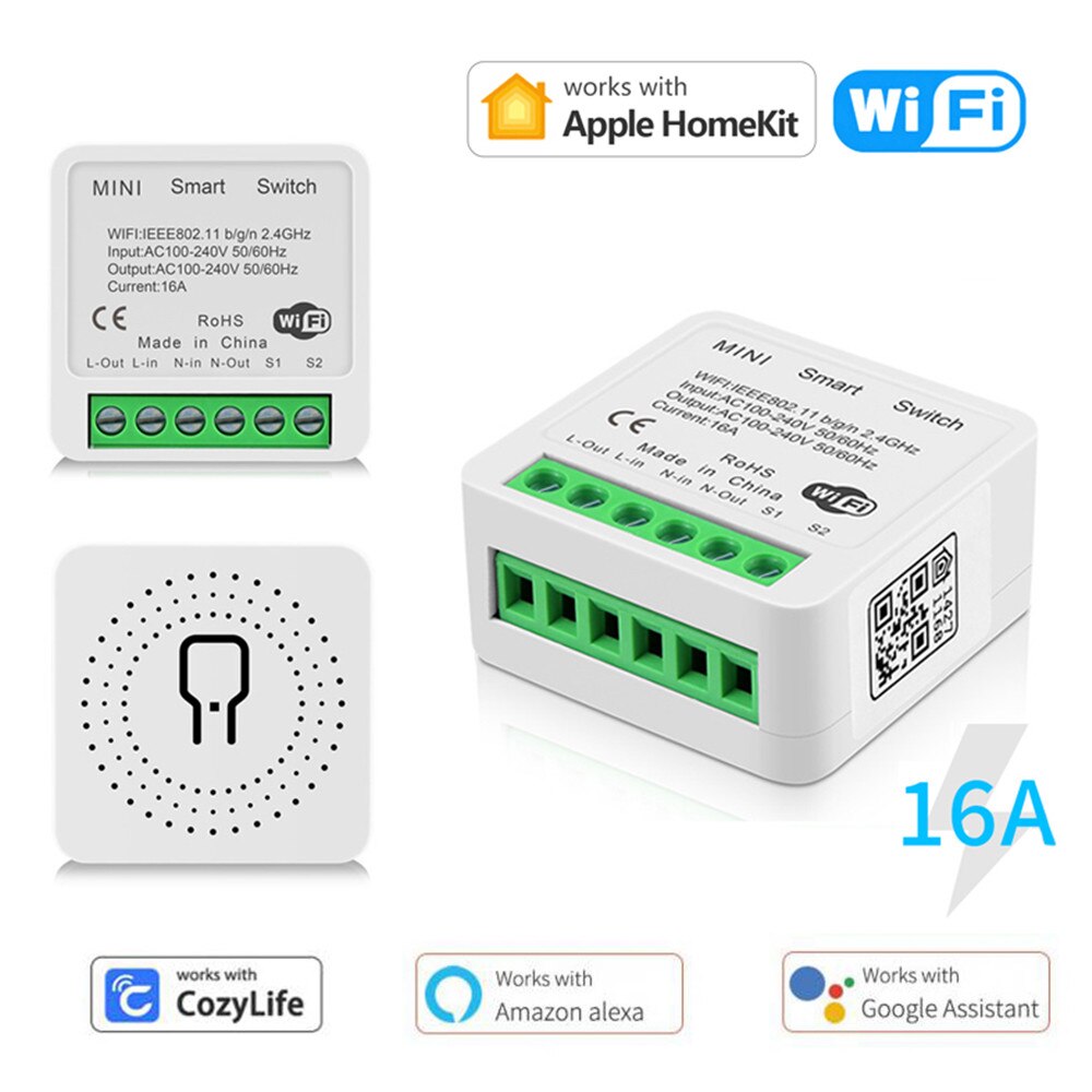 Homekit Mini Smart WiFi Breaker Home DIY Relay Switch Automation Module 16A 2 Way Timing Voice Control With Alexa Google Home