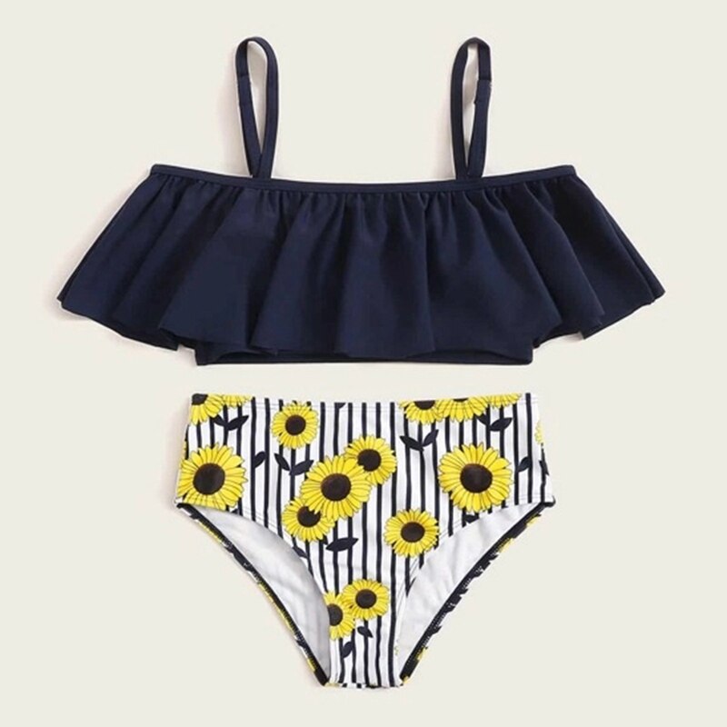 Children's Split Ruffle Swimwear Printed High Waist Bikini For Girls Holiday main image 1