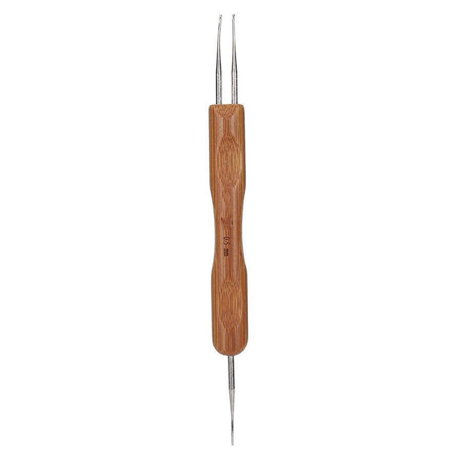 0.5 Mm Dreadlock Haak Haak Set Bamboe Handvat Diy Vlecht Haar Weven Pruik Maken Tool Pins Voor Haar Styling: Double Head