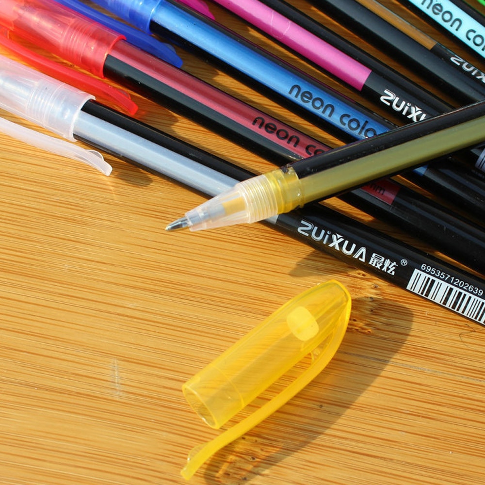 48 farver gel penne sæt farve glitter metalliske penne til børn studerende tegning papirvarer skole kontorartikler værktøj