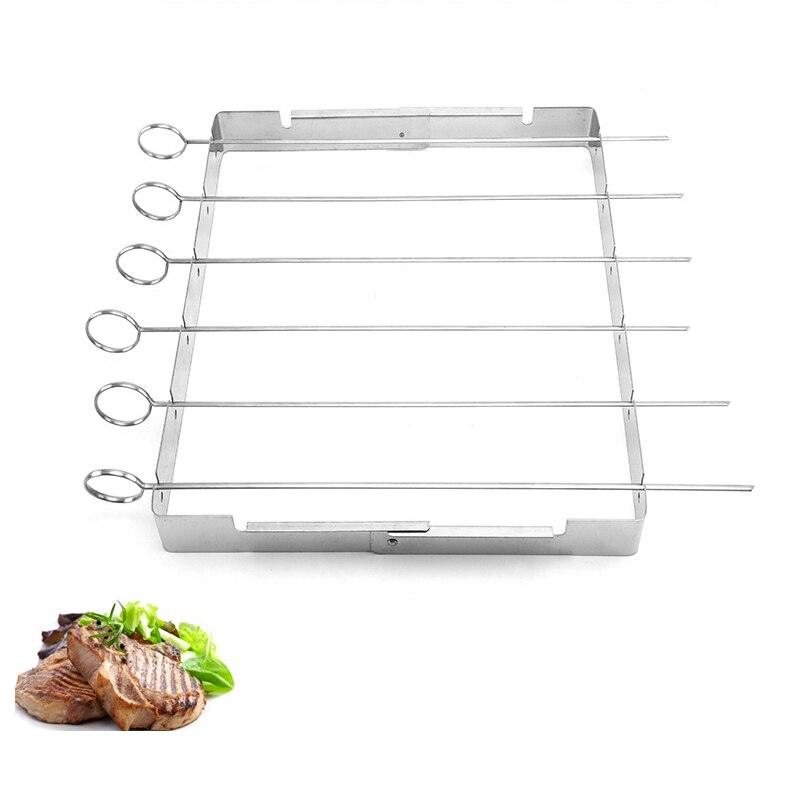 Support de brochettes de barbecue en acier inoxydable, pliable et Durable, avec 6 pièces