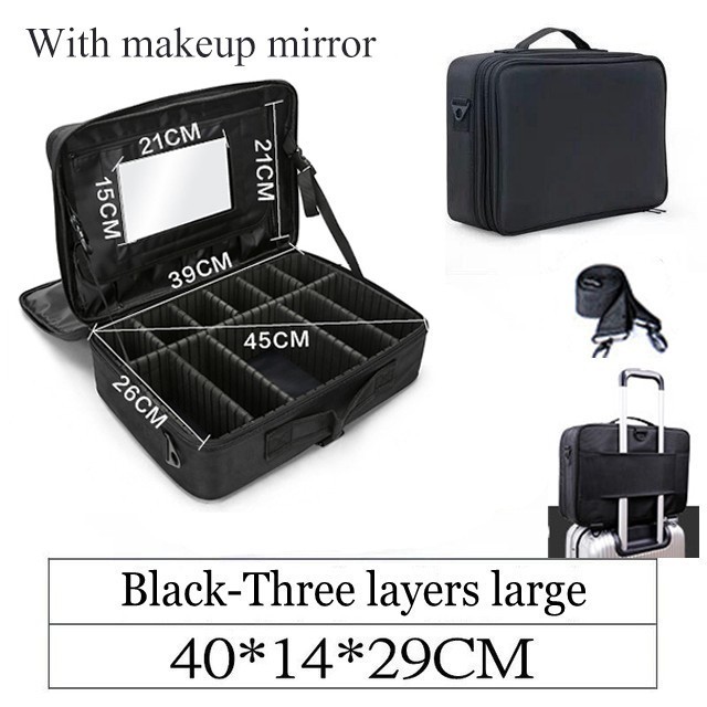 HMUNII Women Cosmetic Bag Travel Makeup Organizer Make Up Box Cosmetics Pouch Bags Beauty Case For Makeup Artist: G-Black Cosmetic bag