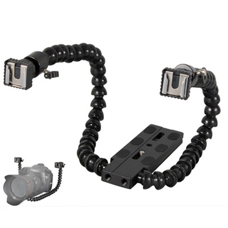 Neue flexibel Dual Arm Heißer Schuh Blitz Halterung Halfter für Kanon Nikon Pentax Makro Schuss Kamera Zubehör