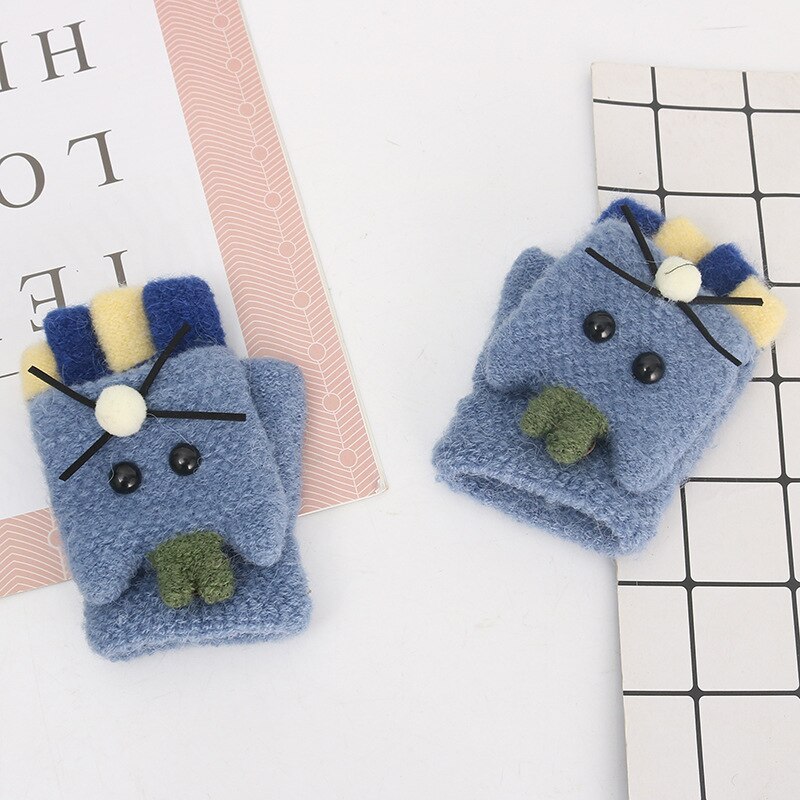 Kids Winter Warm Handschoenen Baby Wanten Leuke Cartoon Vingerloze Handschoenen Gebreide Flip Half Vinger Wanten Jongens Meisjes Kerstcadeaus: C