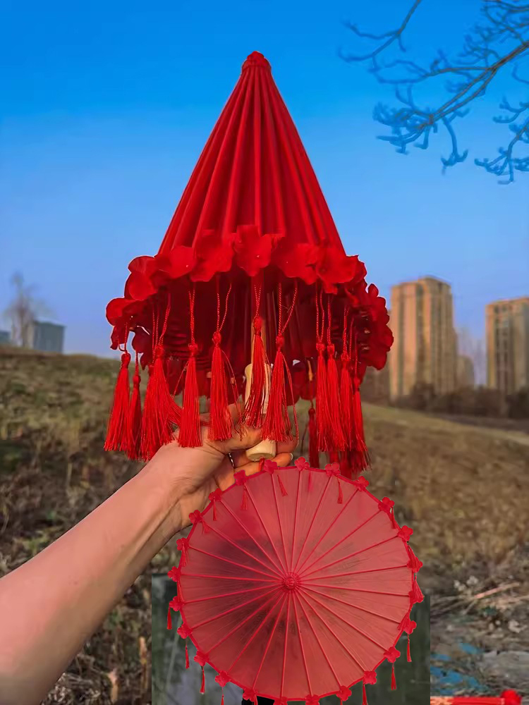Paraguas de papel de aceite antiguo con flor roja de 82cm, Paraguas Cheongsam de boda china a prueba de lluvia, Guarda Chuva Şemsiye, Sombrilla japonesa: Castaño