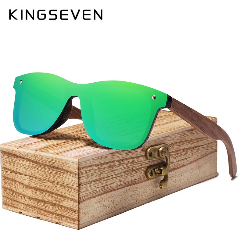 KINGSEVEN-gafas de sol polarizadas UV400 para hombre, gafas de protección ocular de , gafas hechas a mano de madera de nogal,: Verde