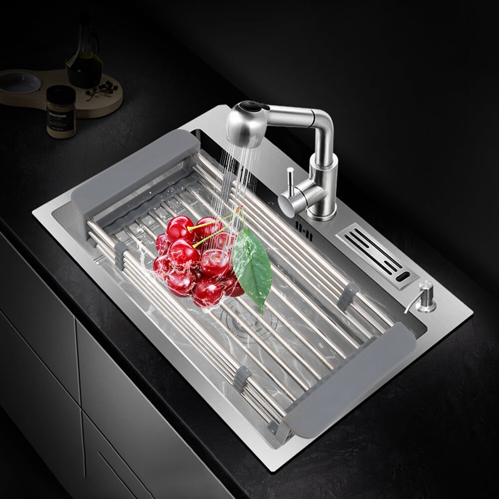 Stainless Steel Telescopic Drying Rack Kitchen Sink Organizer Adjustable Dish Drying Rack Vegetable Fruit Holder Storage Rack