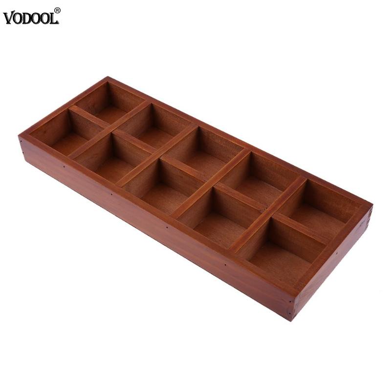 10 Grid Wood Succulent Flower Pot Desktop Storage Box Holder Home Organizer