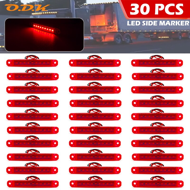 30pcs 9 LED Side Marker Brake Indicator Lamp Warning Light Clearance Auto Car Bus UTE Trailer Truck Lorry Caravan 12V 24V Red