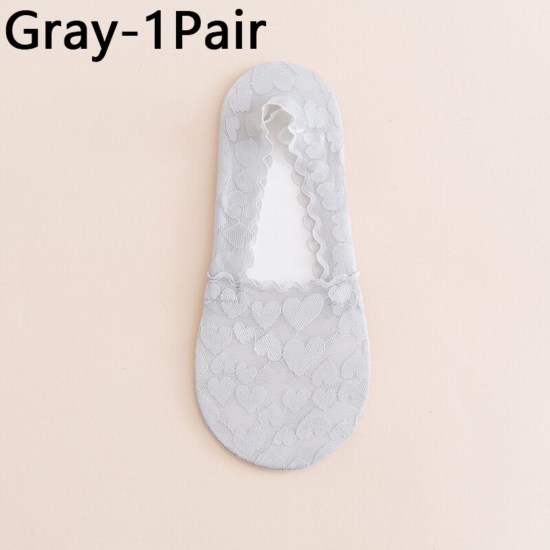 Calcetines tobilleros invisibles sin costuras para mujer y niña, medias tobilleras de encaje con forma de corazón, 1 par: Grey