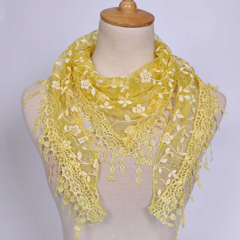 Women Lace Solid Color Scarf Lady Sheer Floral Scarf Shawl Wrap Tassel Scarf Panuelos De Mujer Para El Cuello Femme #T1P