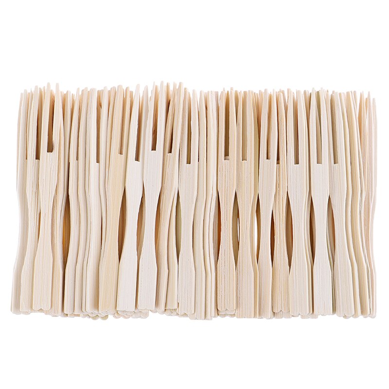 Bamboo Fruit Forks Beige 9cm Length Cocktail Fruit Picks Skewers Sticks Party Dessert Utensil Disposable Forks 100PCS