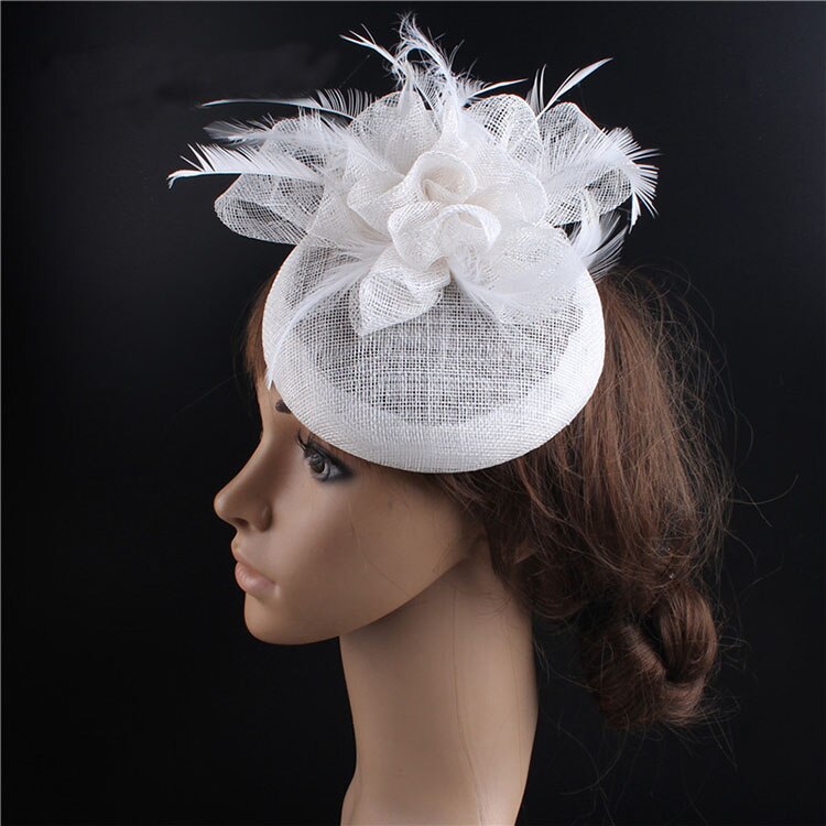 FS Ladies Hats Fascinator Feather Wedding Hat British Retro Top Hat Bridal Church Fedora Pillbox Hat Chapeau Femme: White