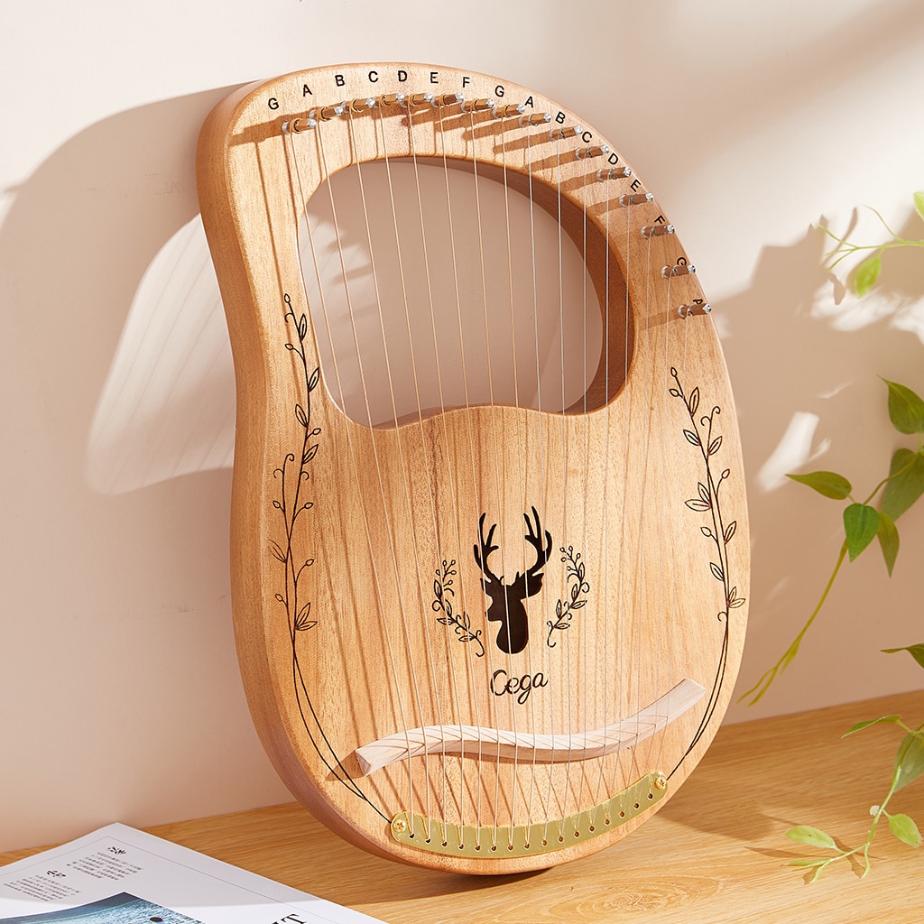 LYRE HARP MAHOGANY 16 METAL STRINGS DEER \/LYRA HARP\/ENGRAVED HARP\/HARP
