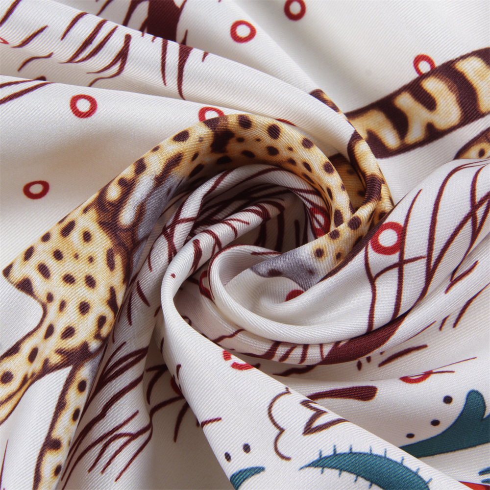 POBING-bufanda de sarga de seda enrollada a mano para mujer, bufandas cuadradas con doble estampado de leopardo, Echarpes Foulards, Hijab femenino de 90CM