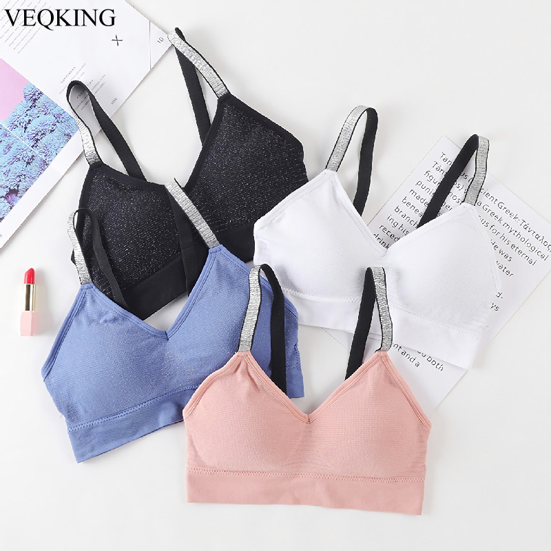 VEQKING, sujetadores deportivos con correa ostentosa para mujer, sujetadores deportivos con relleno sin costuras, Top transpirable para correr, Top corto de gimnasia y Yoga