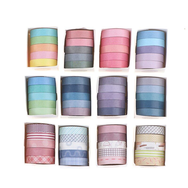 5Rolls/box Solid Color Tape Set Decorative Tape Cute Scrapbooking Adhesive Tape