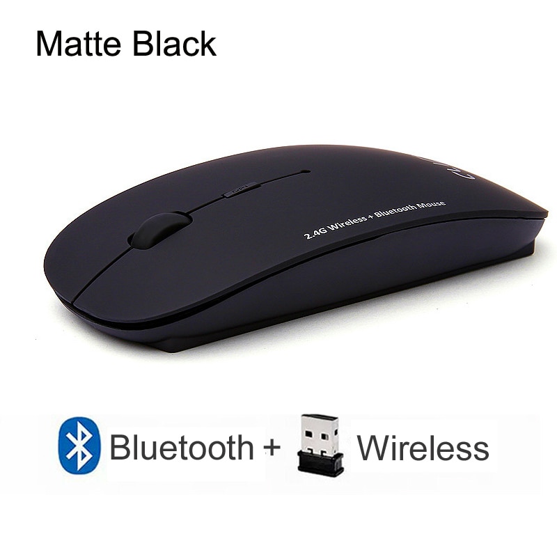 Cliry 2.4Ghz Wireless + Bluetooth Dual Mode 2 In 1 Cordless Mouse 1600 DPI Ultra-thin Ergonomic Portable Optical Mice computer: Dual Mode Black