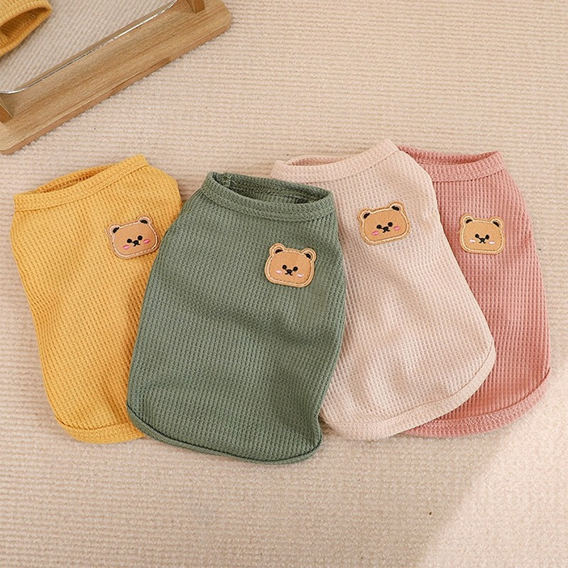 Urso colete roupas para cães de estimação gato sólido camiseta roupas cães fino pequeno moda chihuahua algodão verão kedi katten gato traje pug