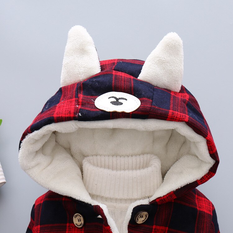 Herfst Winter Baby Jongens Warme Jassen Peuter Meisjes Mode Katoenen Plaid Dikke Jas Voor Kinderen Jongen Meisje Fluwelen Hooded Bovenkleding