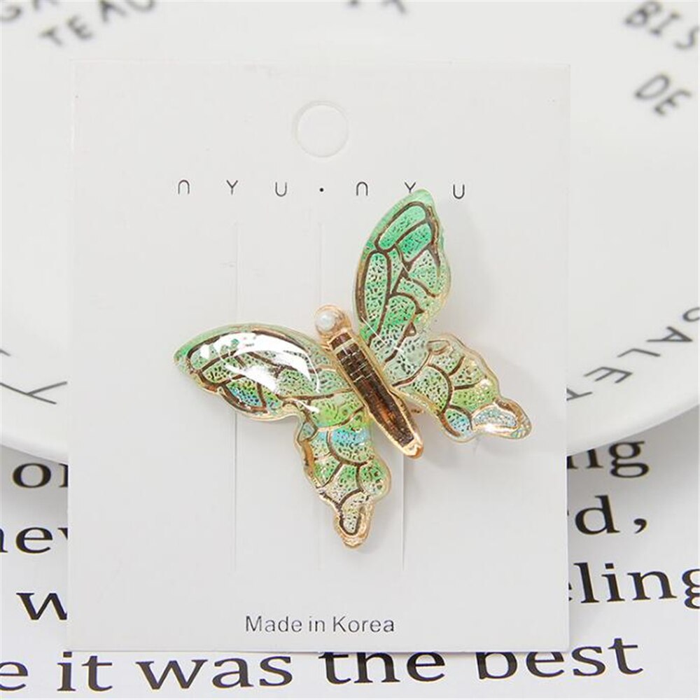 Barrettes pinces à cheveux papillon pour filles, épingles à cheveux en métal acrylique, épingles à cheveux coréennes pour femmes, accessoires: A-Green